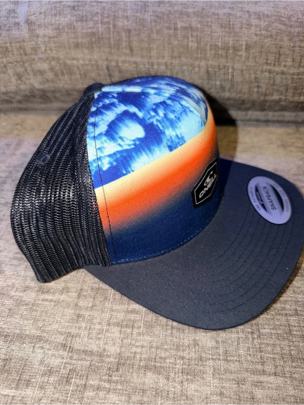 O’Neill Sunset Palm Trucker Snapback Hat Blue Orange Mesh OS New